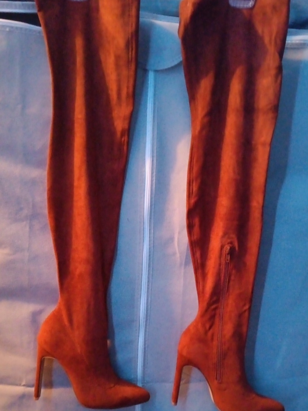 Over-the-Knee Suede High-Heel Boots in Rust
